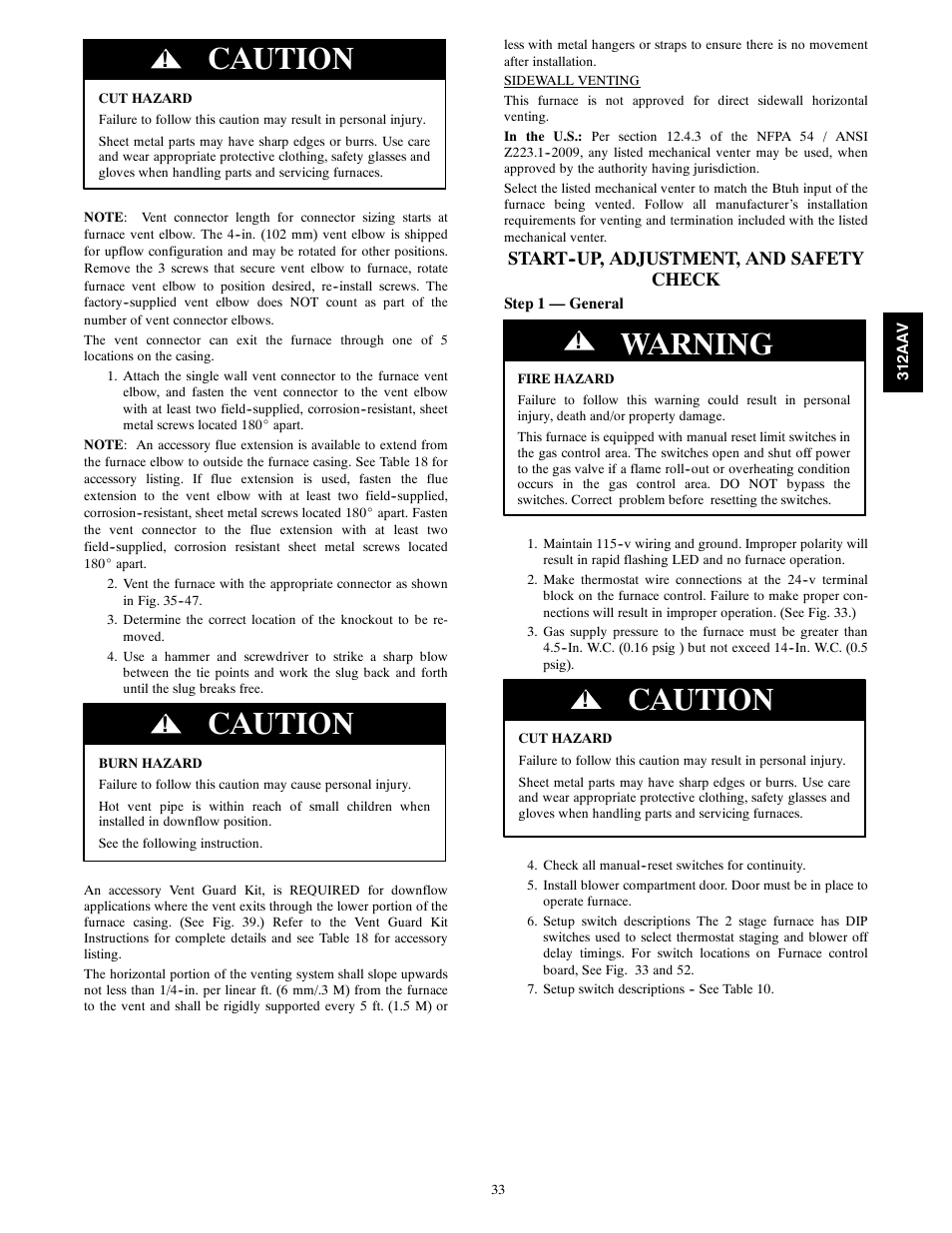 Caution, Warning | Bryant 312AAV/JAV User Manual | Page 33 / 56