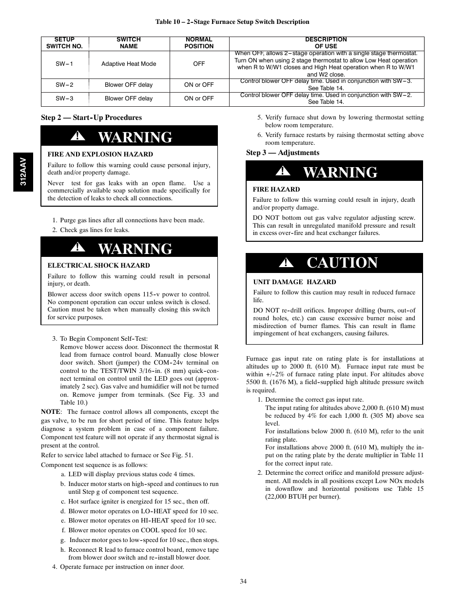 Warning, Caution | Bryant 312AAV/JAV User Manual | Page 34 / 56