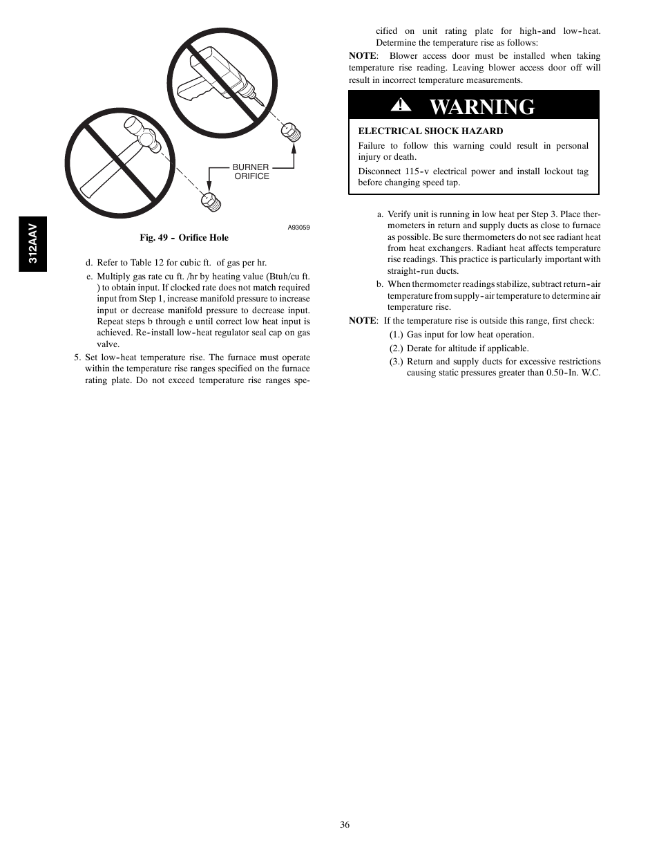 Warning | Bryant 312AAV/JAV User Manual | Page 36 / 56