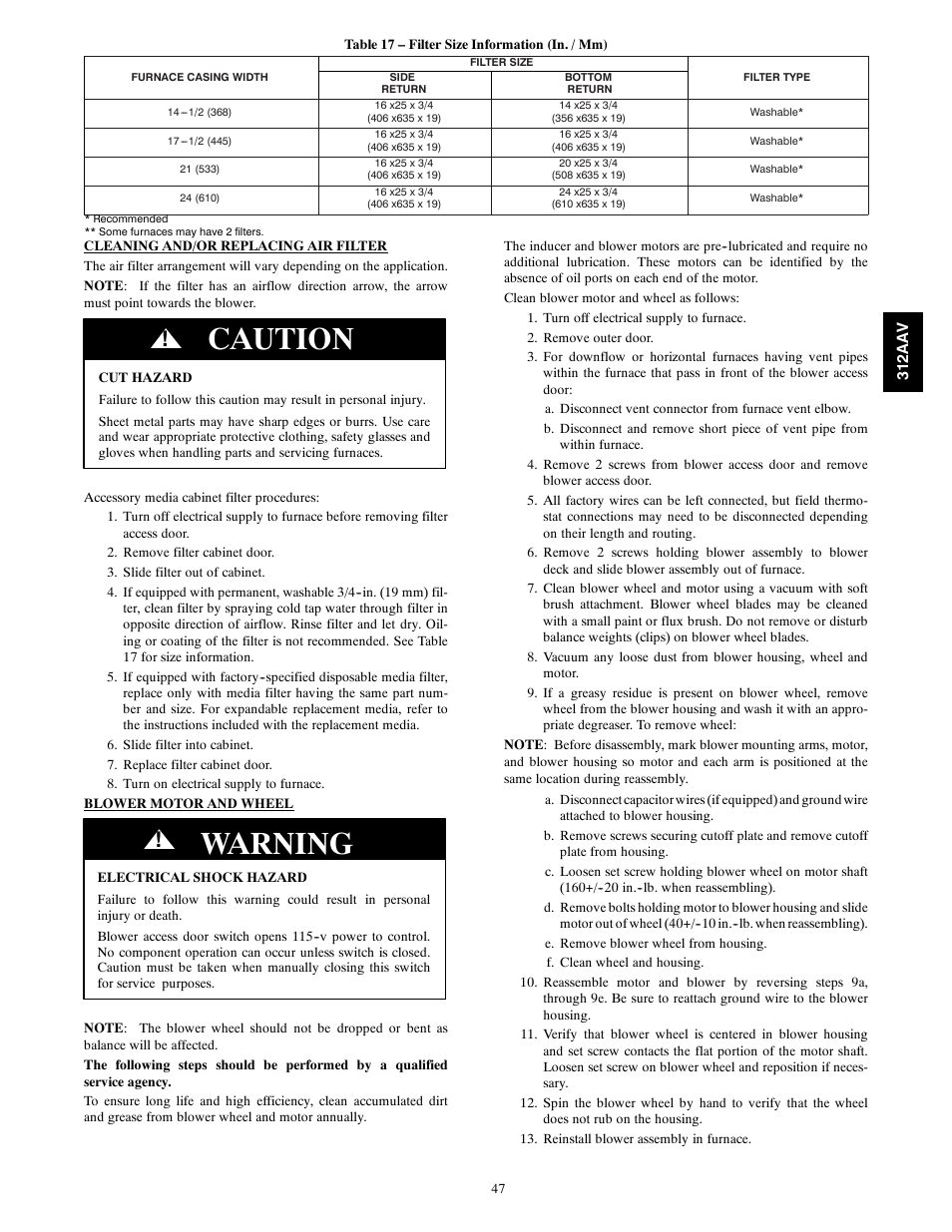 Caution, Warning | Bryant 312AAV/JAV User Manual | Page 47 / 56