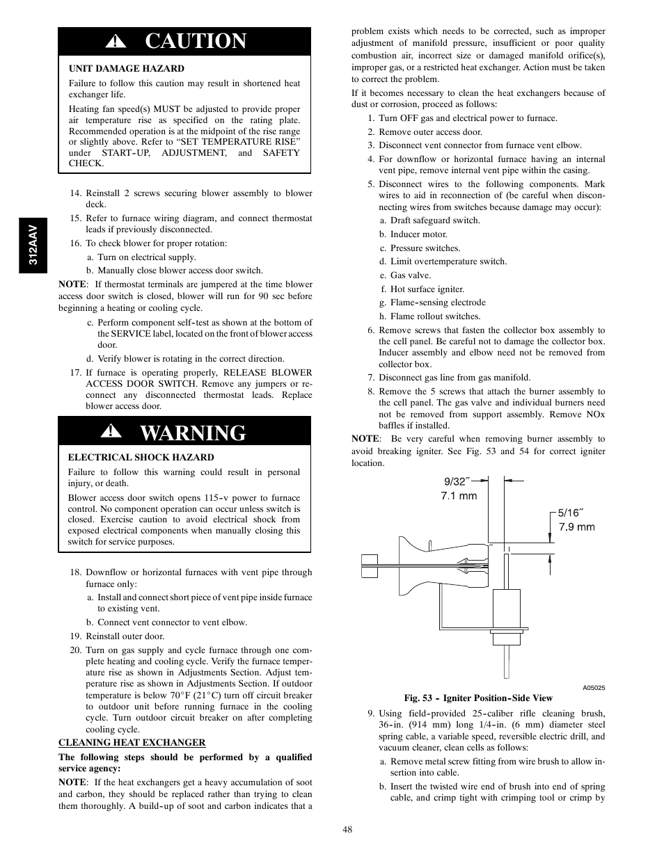 Caution, Warning | Bryant 312AAV/JAV User Manual | Page 48 / 56