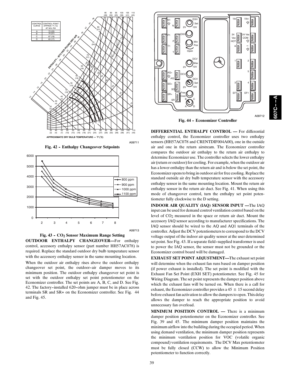 607c -- -- a, Fig. 42 -- enthalpy changeover setpoints, Fig. 43 -- co | Bryant 607C-A User Manual | Page 39 / 50