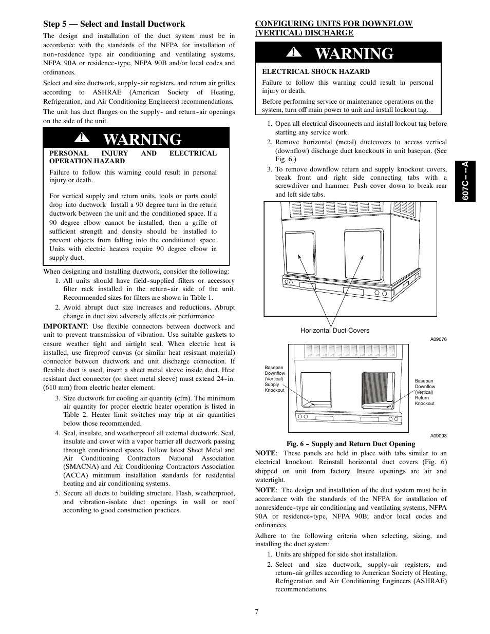 Warning | Bryant 607C-A User Manual | Page 7 / 50