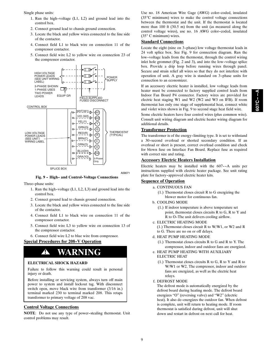 Warning | Bryant 607C-A User Manual | Page 9 / 50