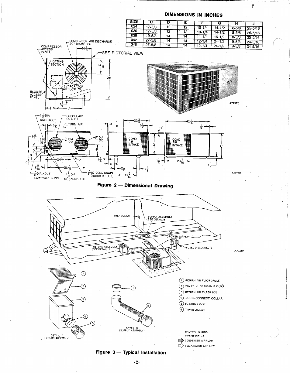 Dimensions in inches, Figure 2 — dimensional drawing, Figure 3 — typical installation | Bryant 559B User Manual | Page 2 / 12