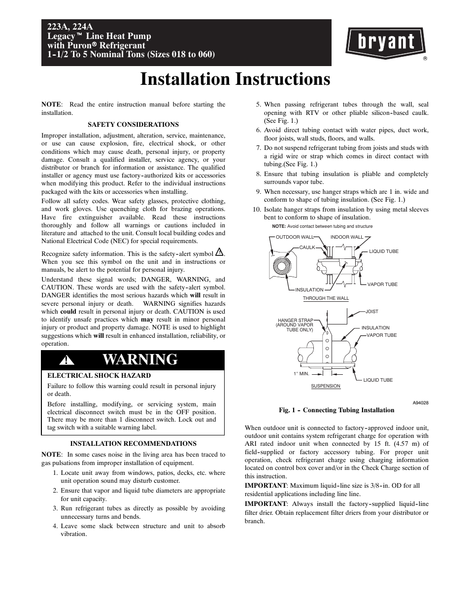 Bryant LEGACY 223A User Manual | 8 pages