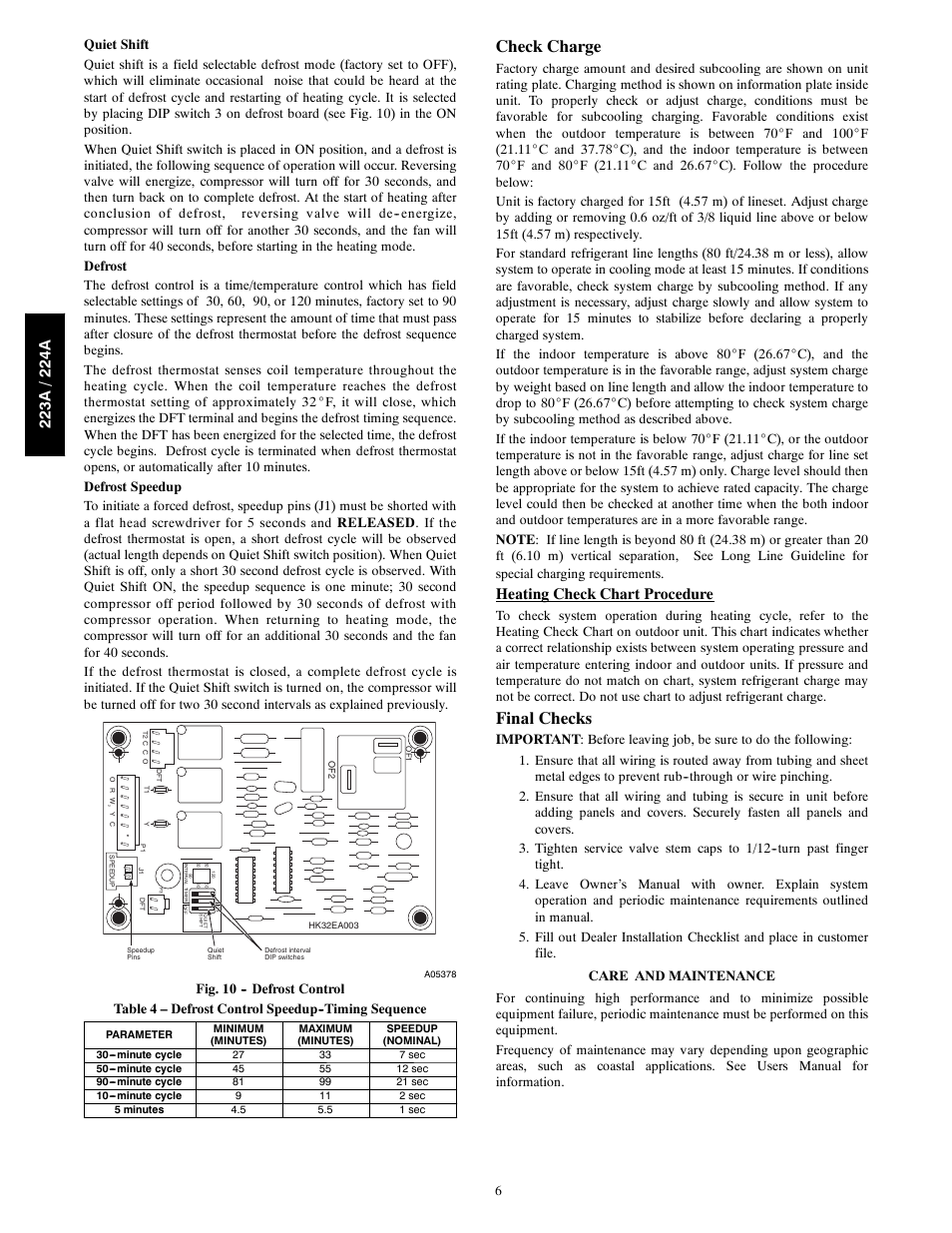 Check charge, Final checks, Heating check chart procedure | Bryant LEGACY 223A User Manual | Page 6 / 8