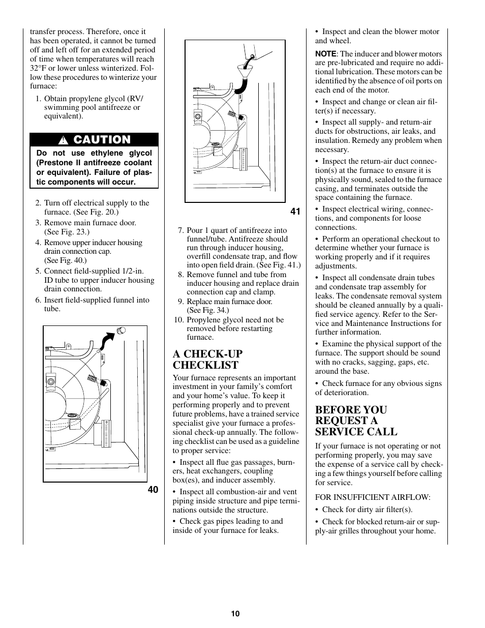 A check-up checklist, Before you request a service call, Caution | Bryant 340MAV User Manual | Page 10 / 12