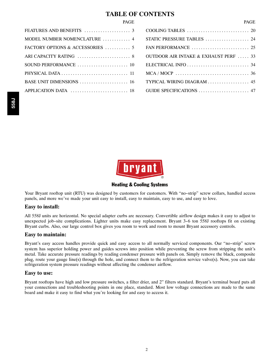 Bryant LEGACY 558J User Manual | Page 2 / 55