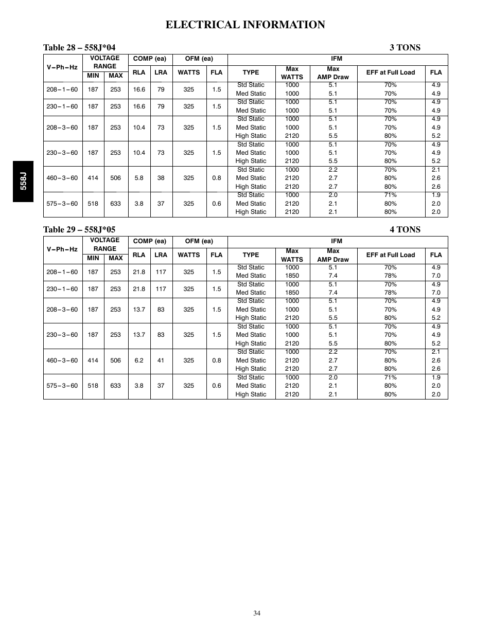 Electrical information | Bryant LEGACY 558J User Manual | Page 34 / 55