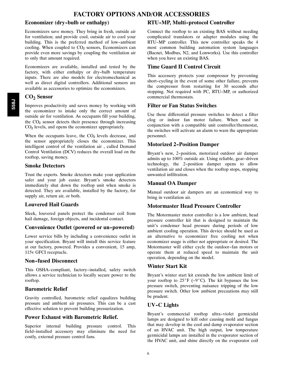 Factory options and/or accessories | Bryant LEGACY 558J User Manual | Page 6 / 55