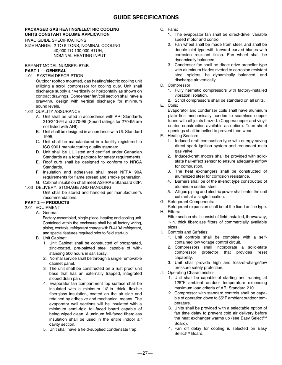 Guide specifications | Bryant 574B User Manual | Page 27 / 28