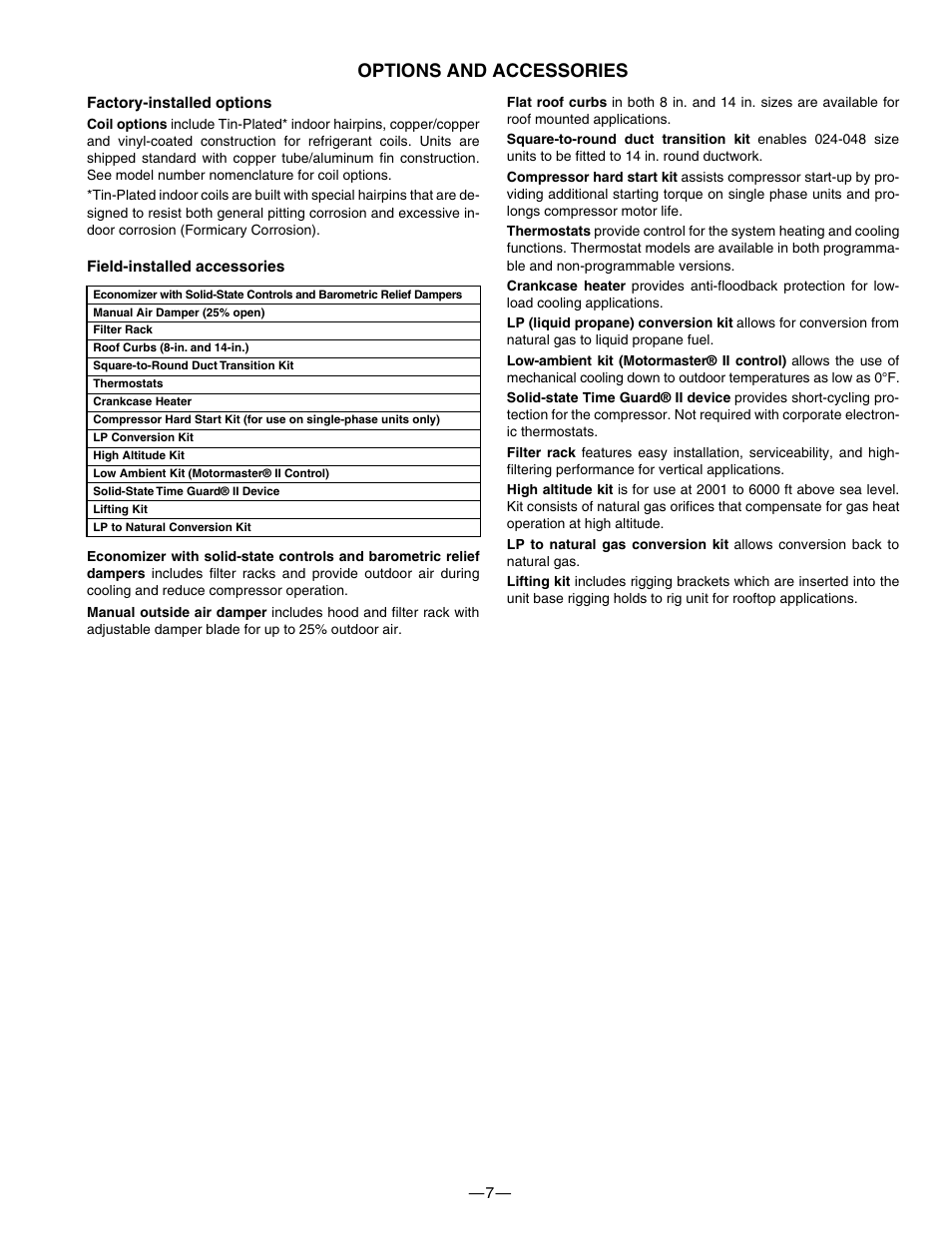 Options and accessories | Bryant 574B User Manual | Page 7 / 28