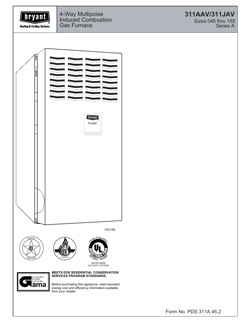 Bryant 4-Way Multipoise Induced Combustion Gas 311AAV User Manual | 12 pages