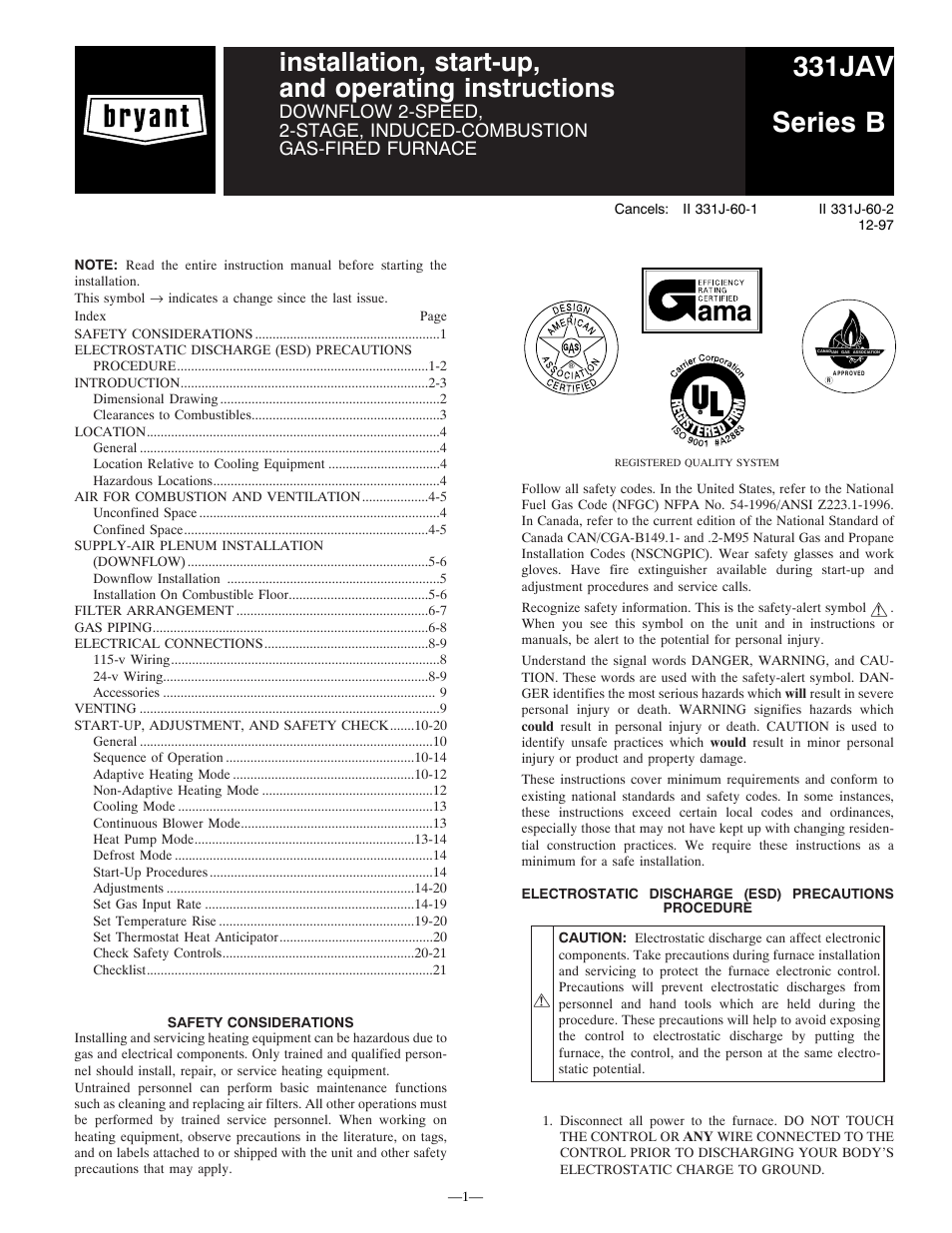 Bryant GAMA 331JAV User Manual | 24 pages