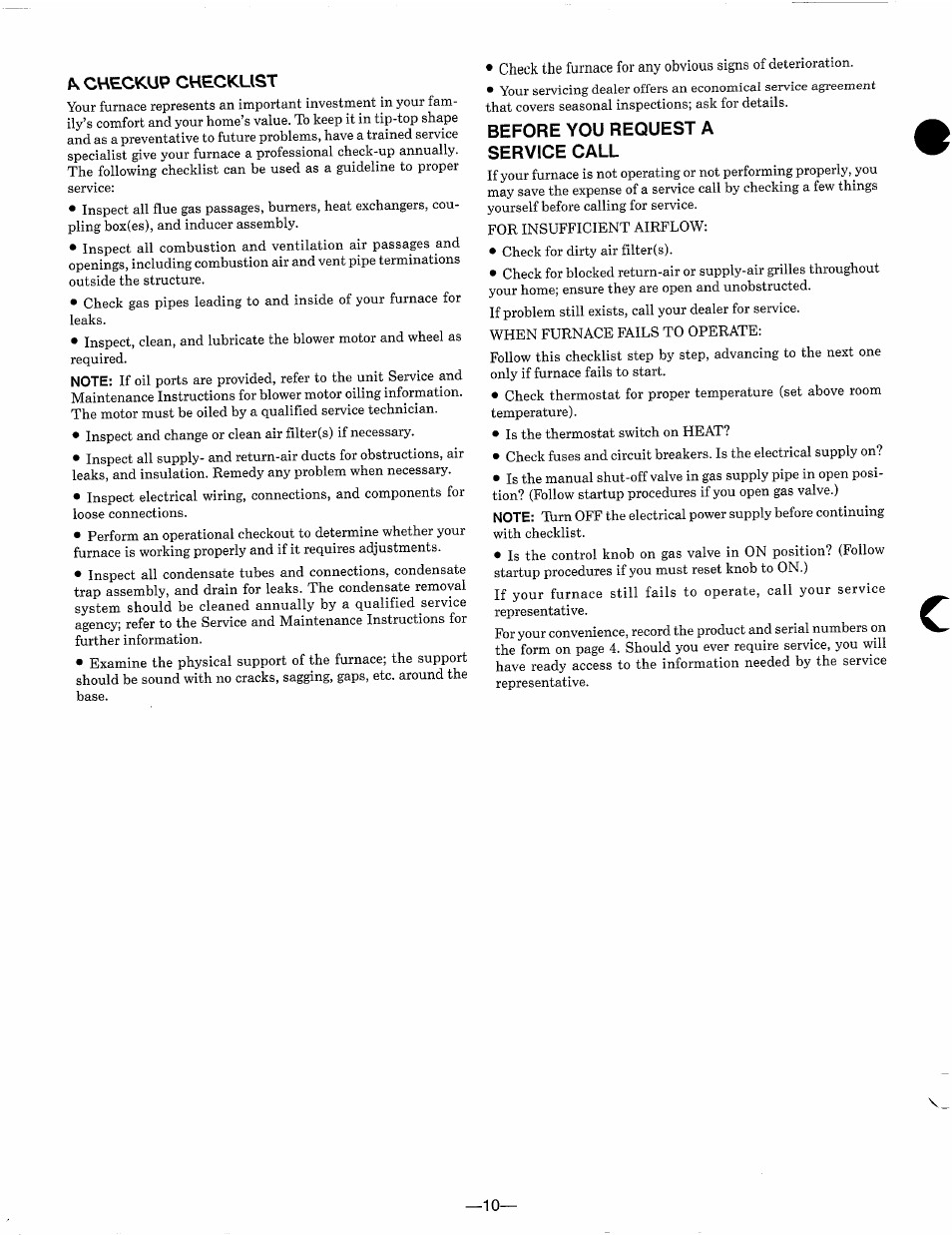 Av checkup checklist, Before you request a service call | Bryant 349MAV User Manual | Page 10 / 14