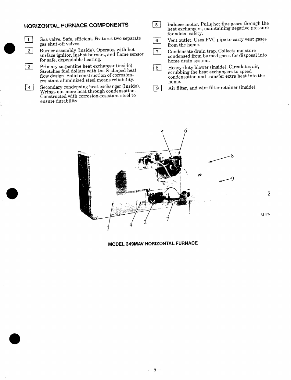 Horizontal furnace components, Model 349mav horizontal furnace | Bryant 349MAV User Manual | Page 5 / 14