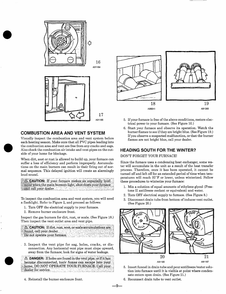 Combustion area and vent system, Heading south for the winter | Bryant 349MAV User Manual | Page 9 / 14