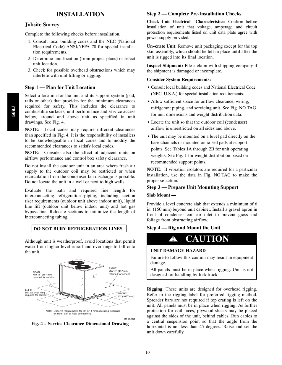 Caution, Installation | Bryant 569J User Manual | Page 10 / 56