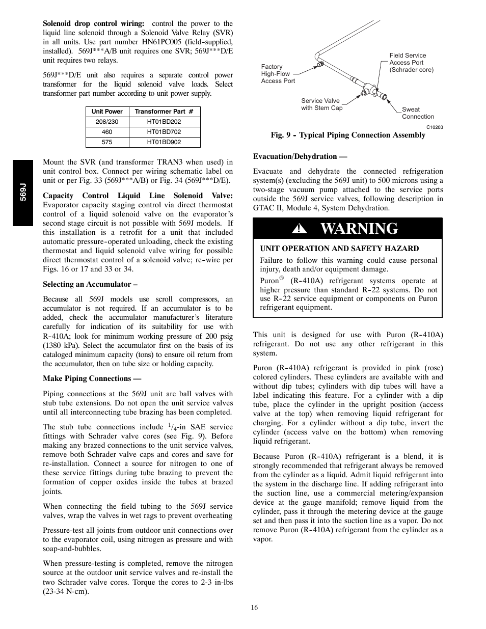 Warning | Bryant 569J User Manual | Page 16 / 56