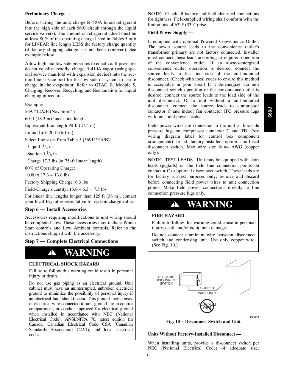 Warning | Bryant 569J User Manual | Page 17 / 56