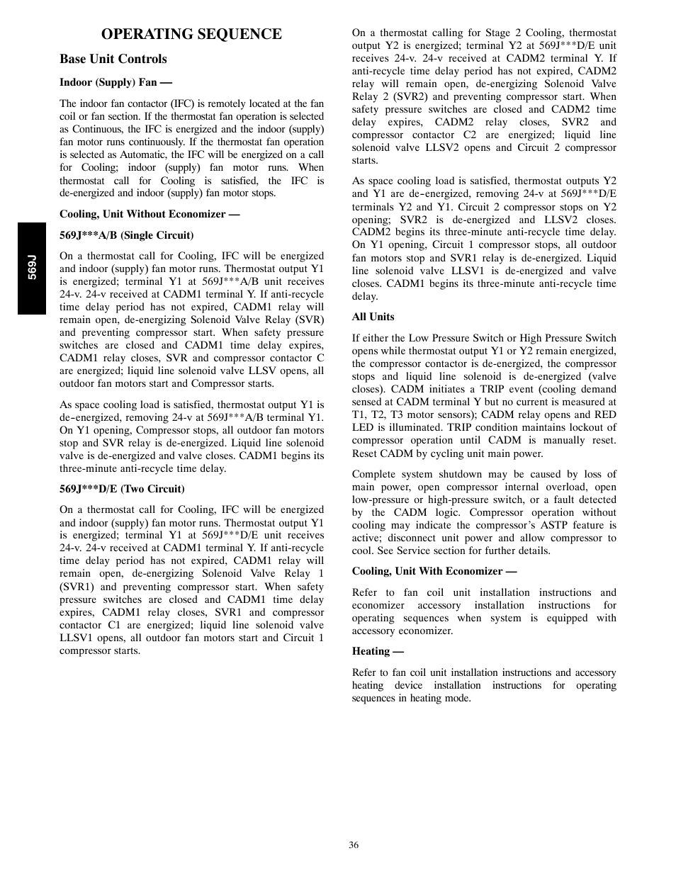 Operating sequence | Bryant 569J User Manual | Page 36 / 56