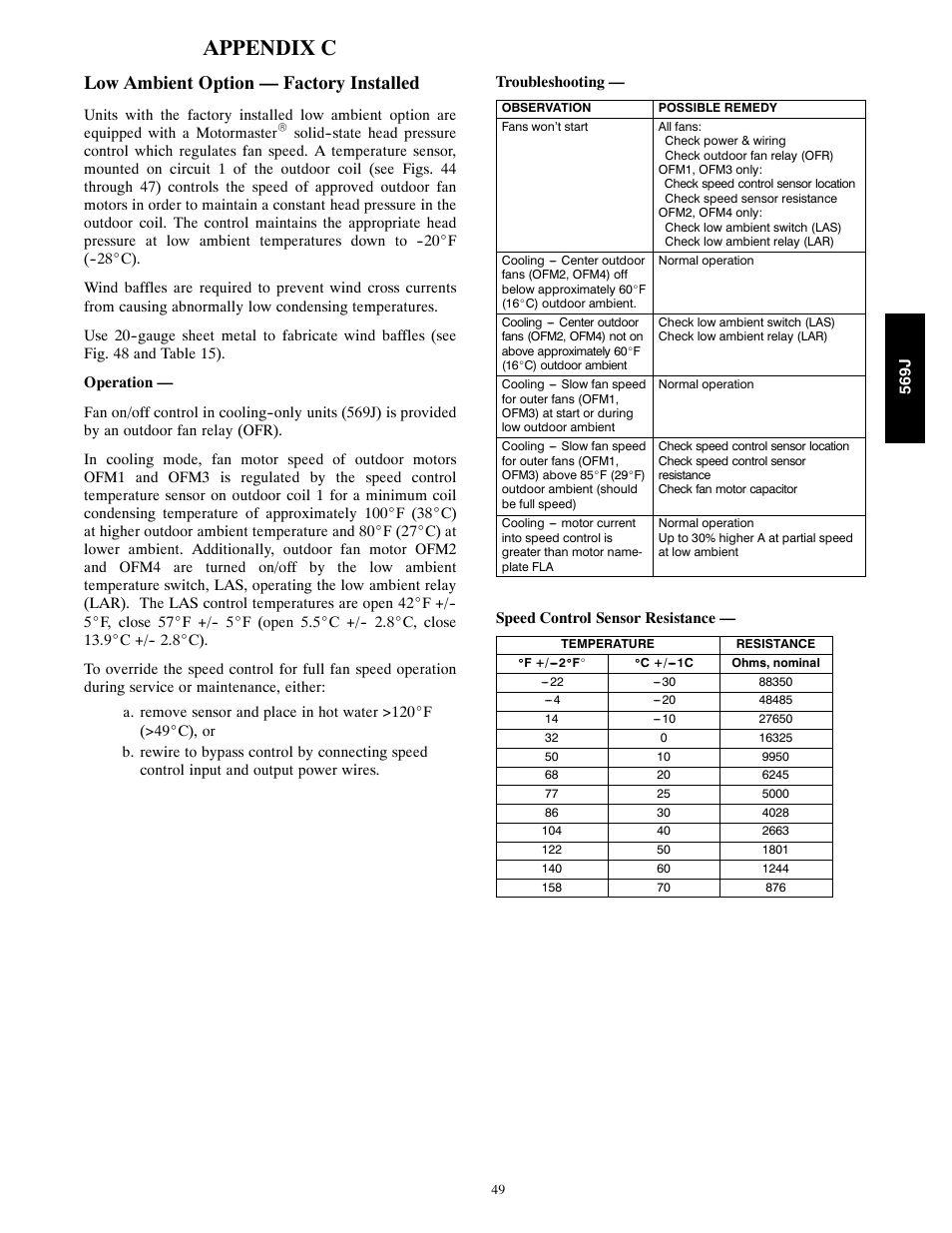 Appendix c, Low ambient option — factory installed | Bryant 569J User Manual | Page 49 / 56