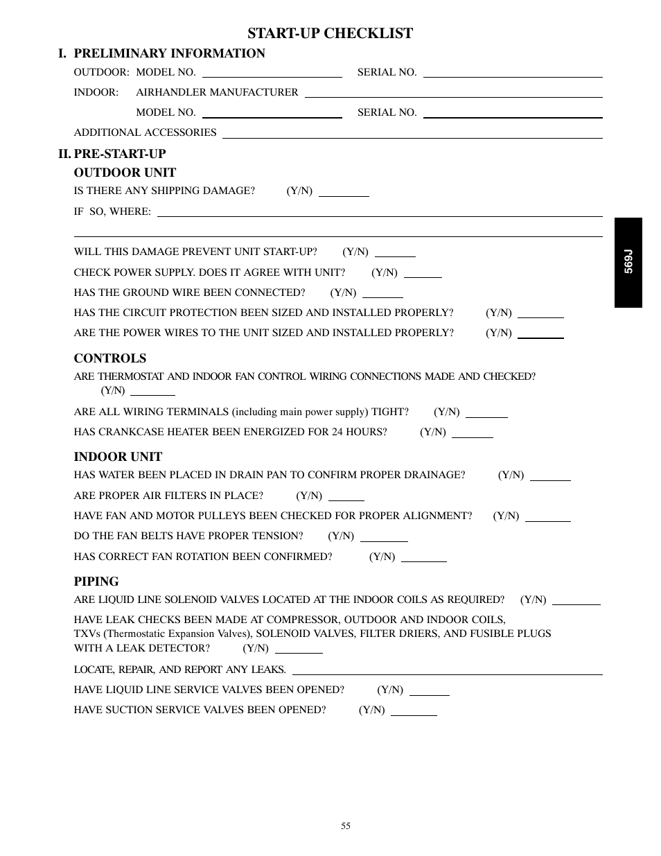 Start-up checklist | Bryant 569J User Manual | Page 55 / 56