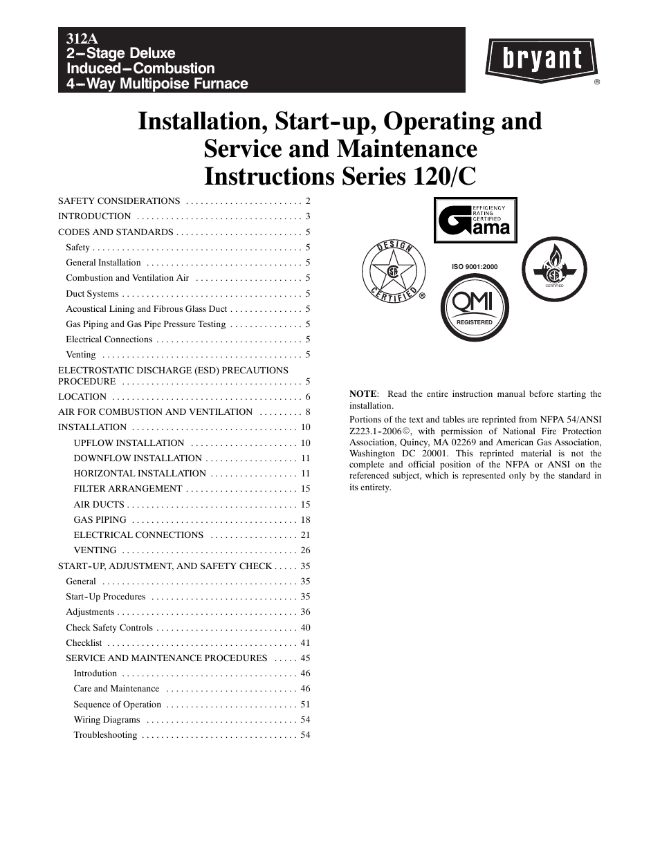 Bryant 2-stage Deluxe Induced-Combustion 4-way Multipurpose 120 User Manual | 58 pages