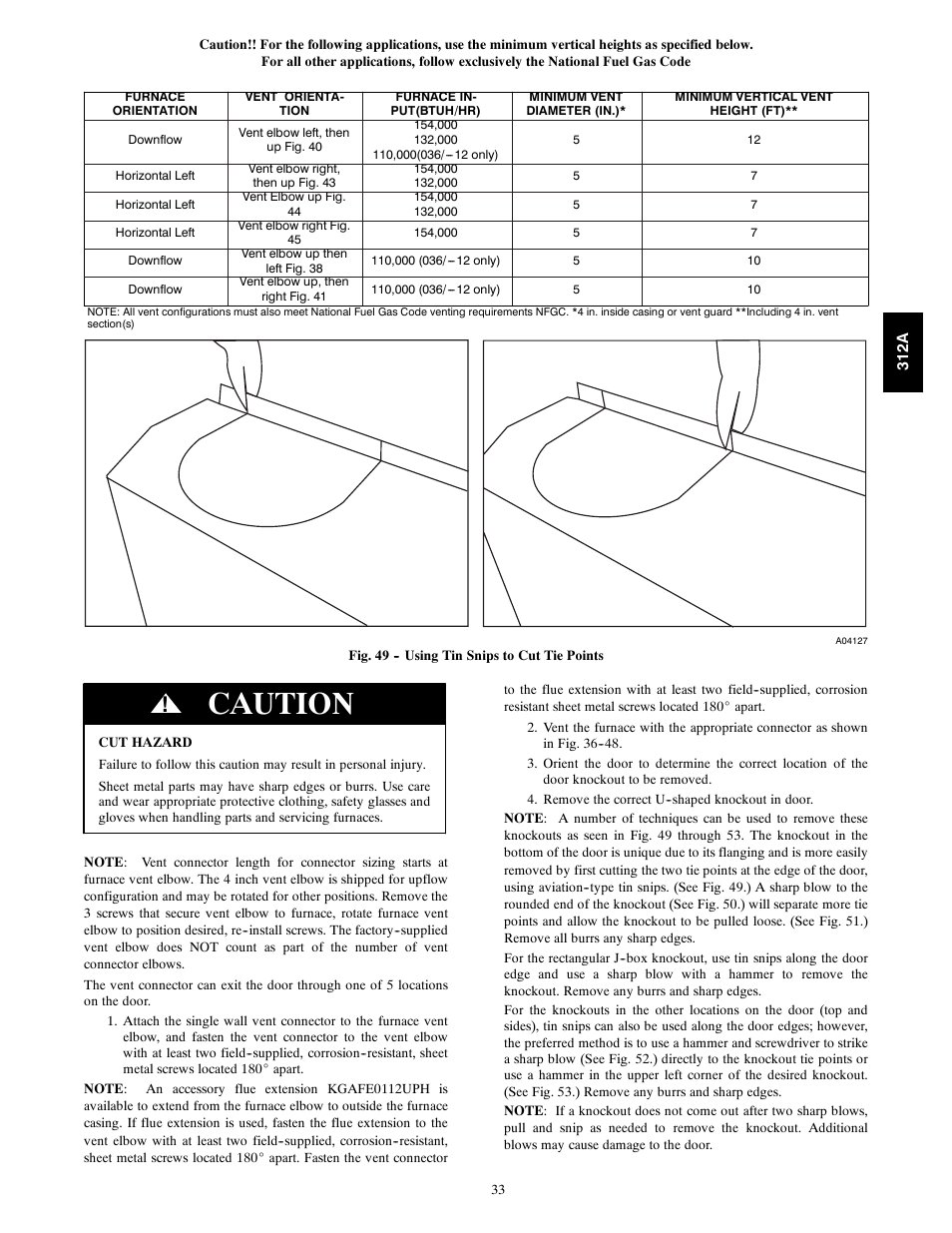 Caution | Bryant 2-stage Deluxe Induced-Combustion 4-way Multipurpose 120 User Manual | Page 33 / 58