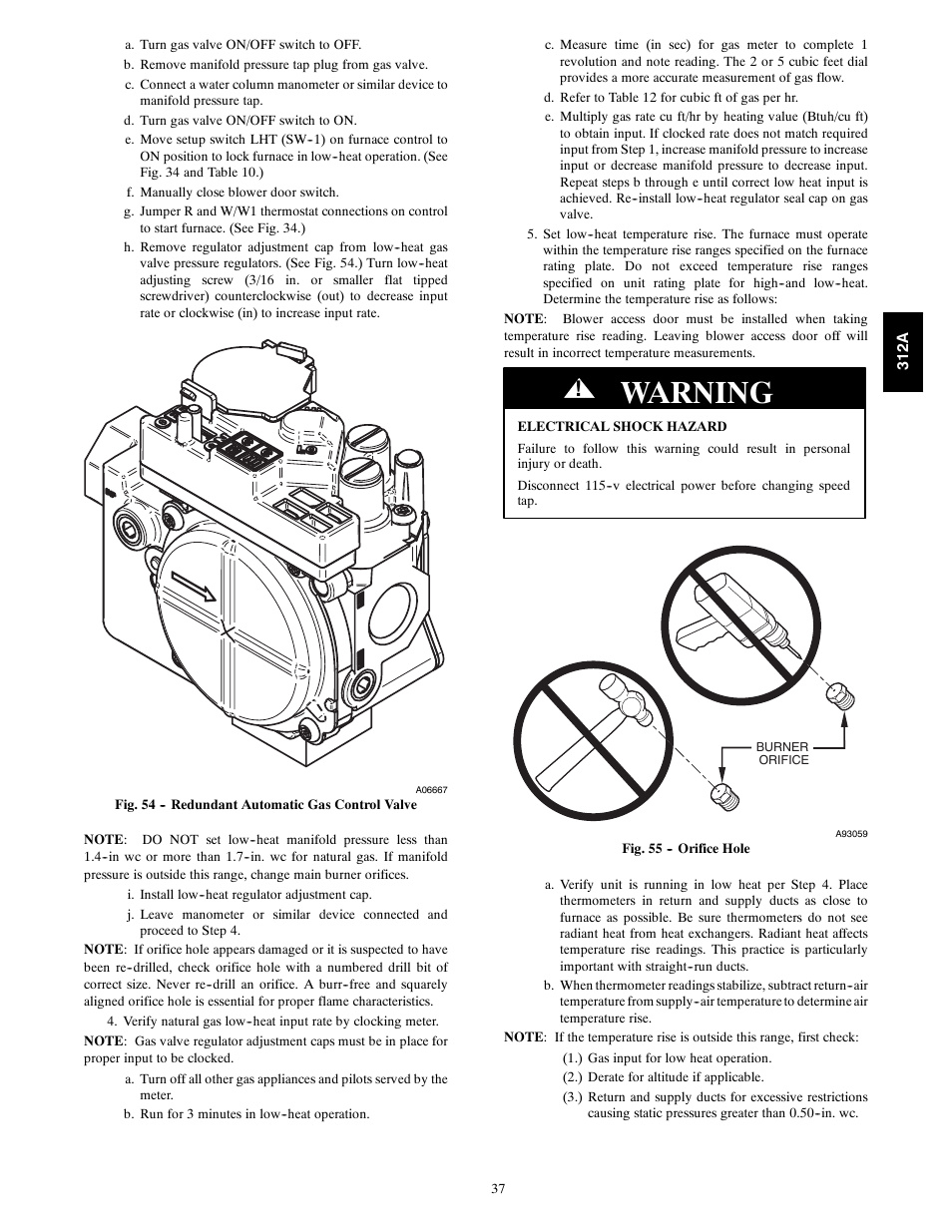 Warning | Bryant 2-stage Deluxe Induced-Combustion 4-way Multipurpose 120 User Manual | Page 37 / 58