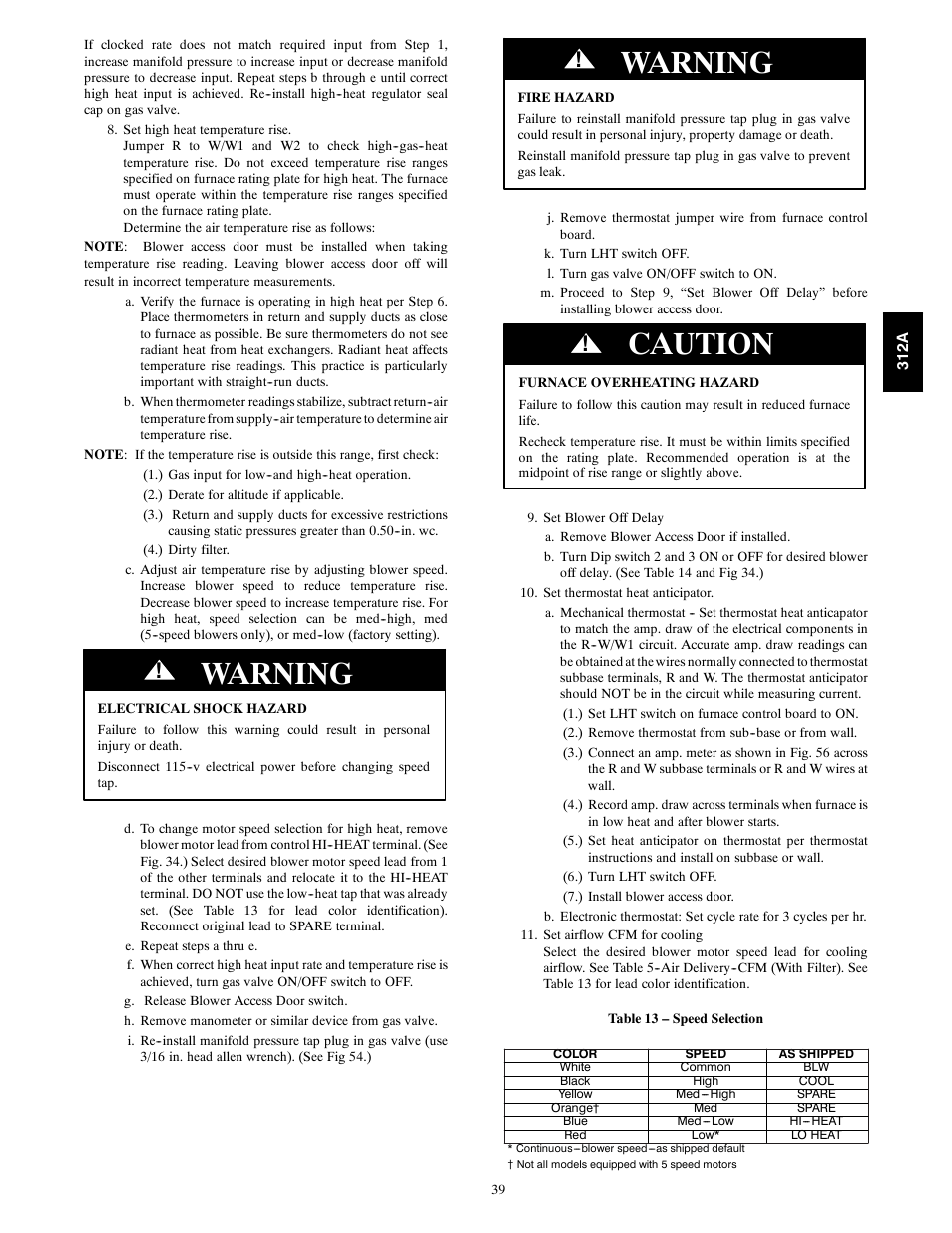 Warning, Caution | Bryant 2-stage Deluxe Induced-Combustion 4-way Multipurpose 120 User Manual | Page 39 / 58