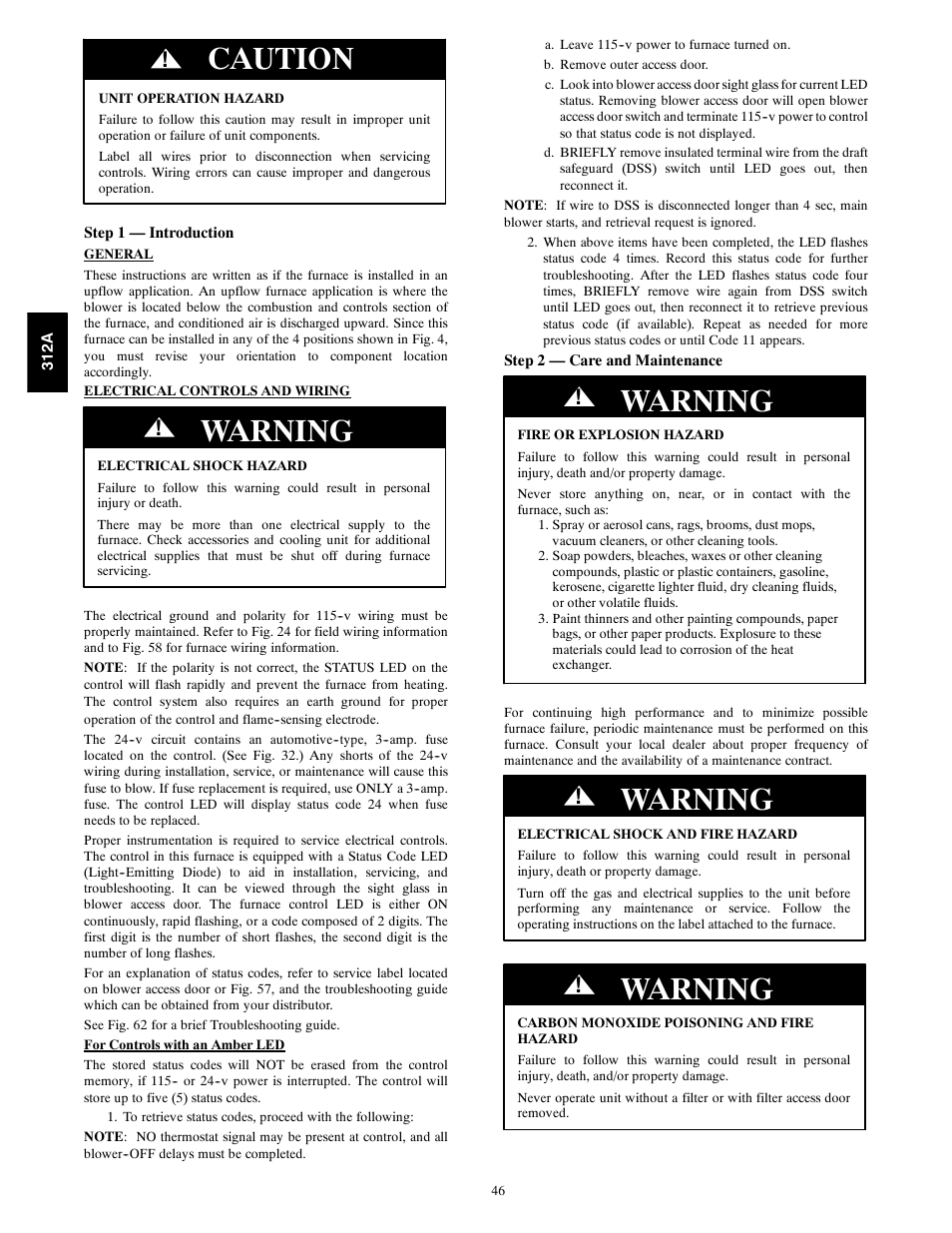 Caution, Warning | Bryant 2-stage Deluxe Induced-Combustion 4-way Multipurpose 120 User Manual | Page 46 / 58