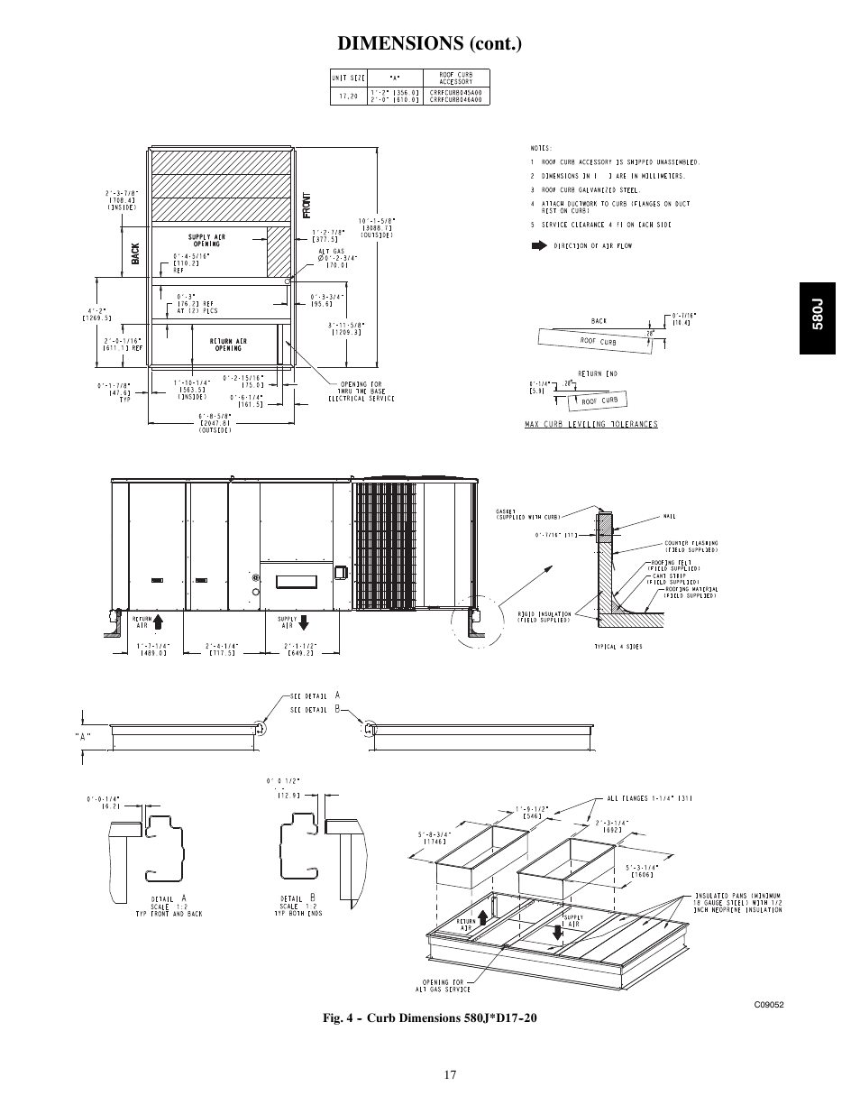 Dimensions (cont.) | Bryant LEGACY 580J User Manual | Page 17 / 60