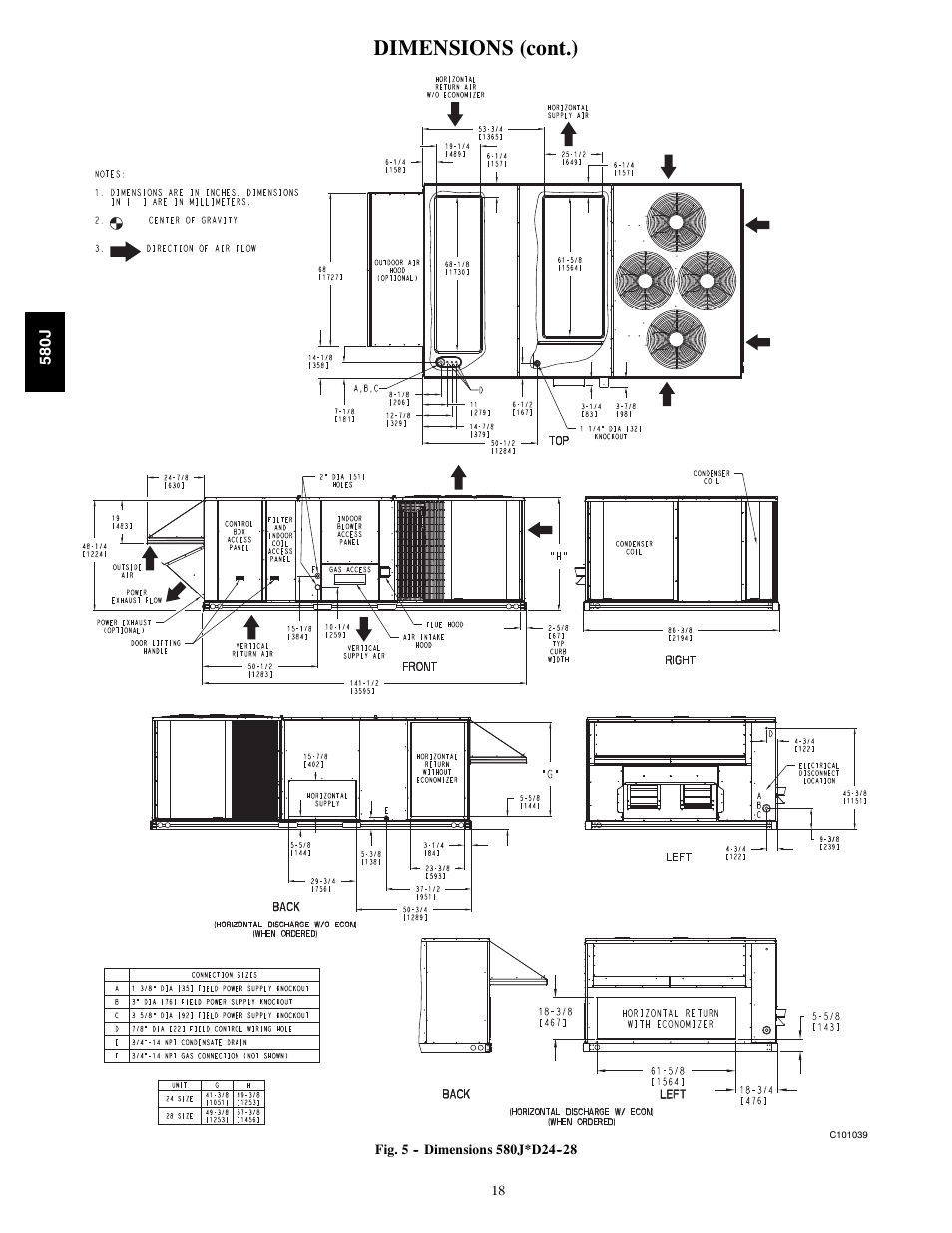 Dimensions (cont.) | Bryant LEGACY 580J User Manual | Page 18 / 60