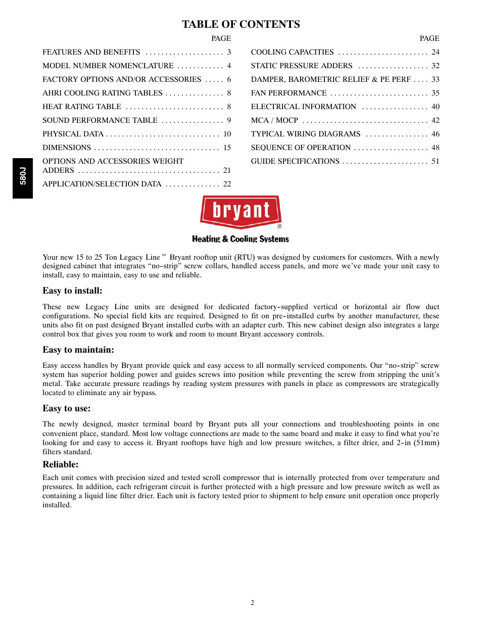 Bryant LEGACY 580J User Manual | Page 2 / 60
