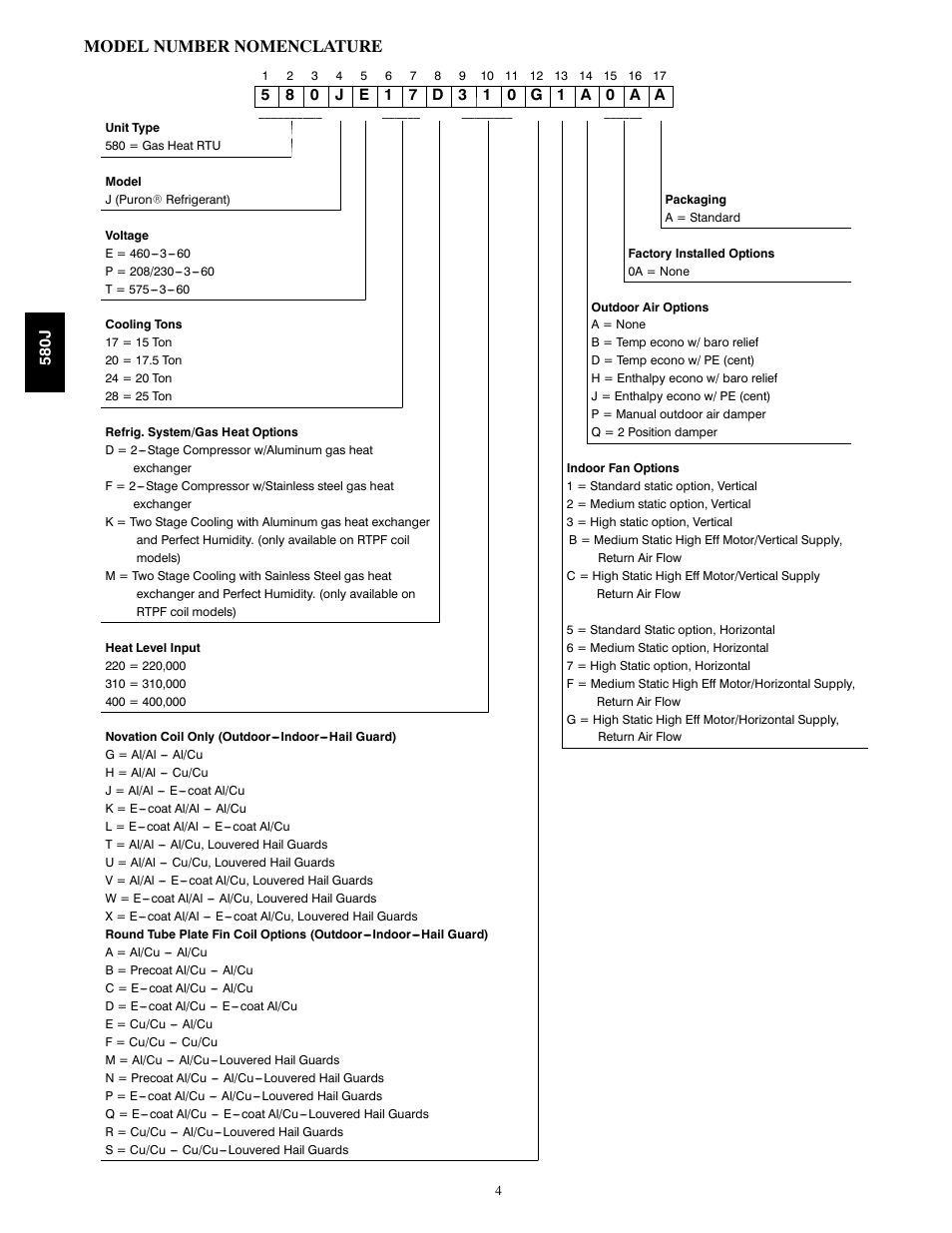 Model number nomenclature | Bryant LEGACY 580J User Manual | Page 4 / 60