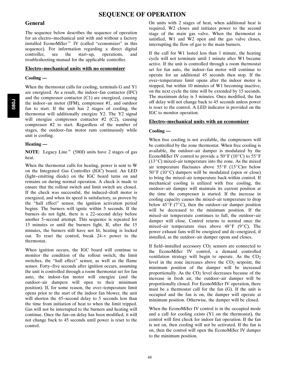 Sequence of operation | Bryant LEGACY 580J User Manual | Page 48 / 60