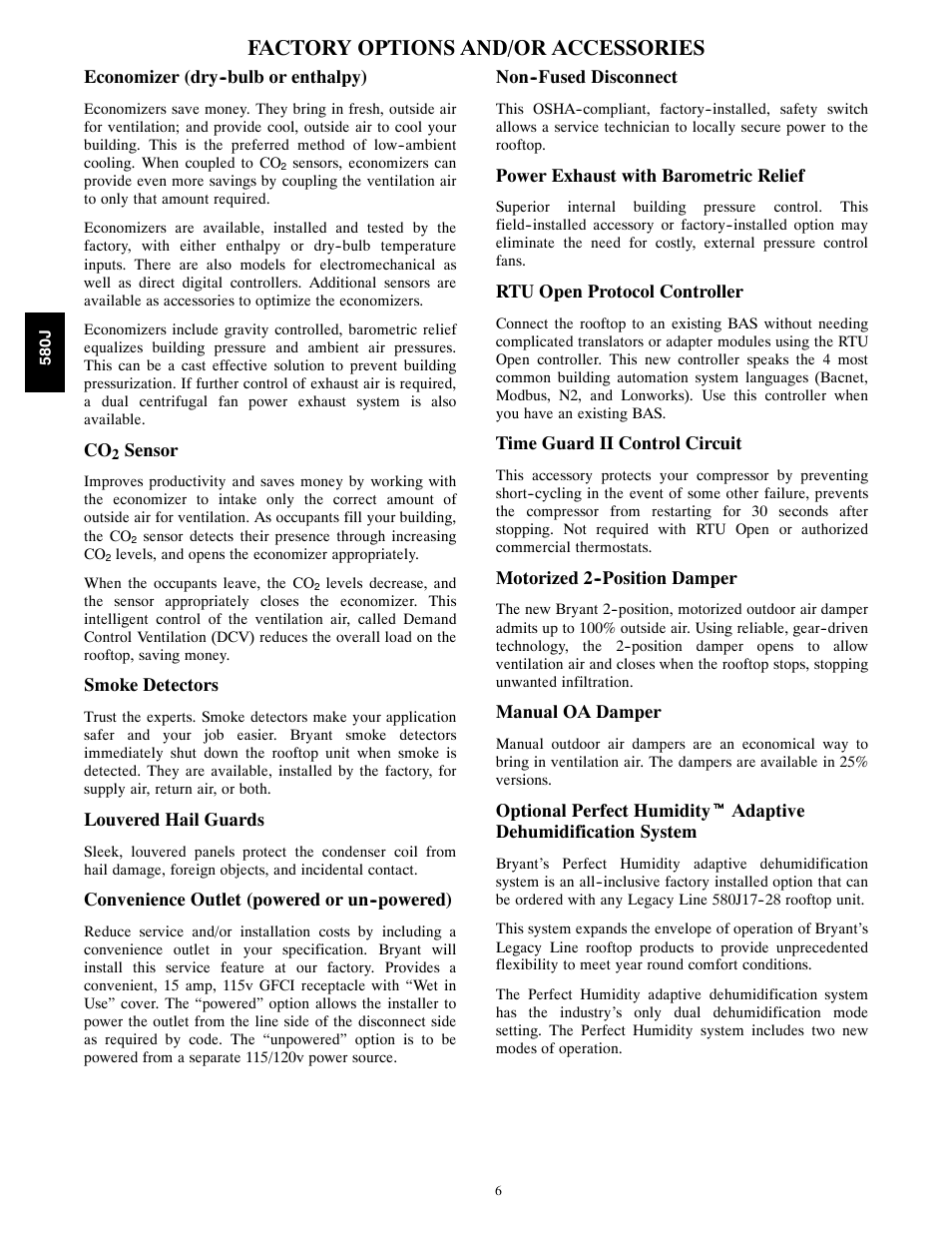 Factory options and/or accessories | Bryant LEGACY 580J User Manual | Page 6 / 60