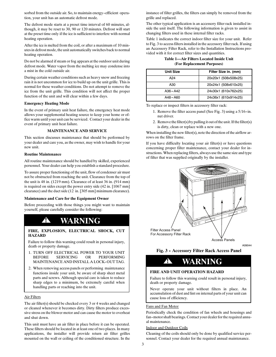 Warning | Bryant LEGACYT AND PREFERREDT 13 AND 14 SEER 604D----A User Manual | Page 3 / 4