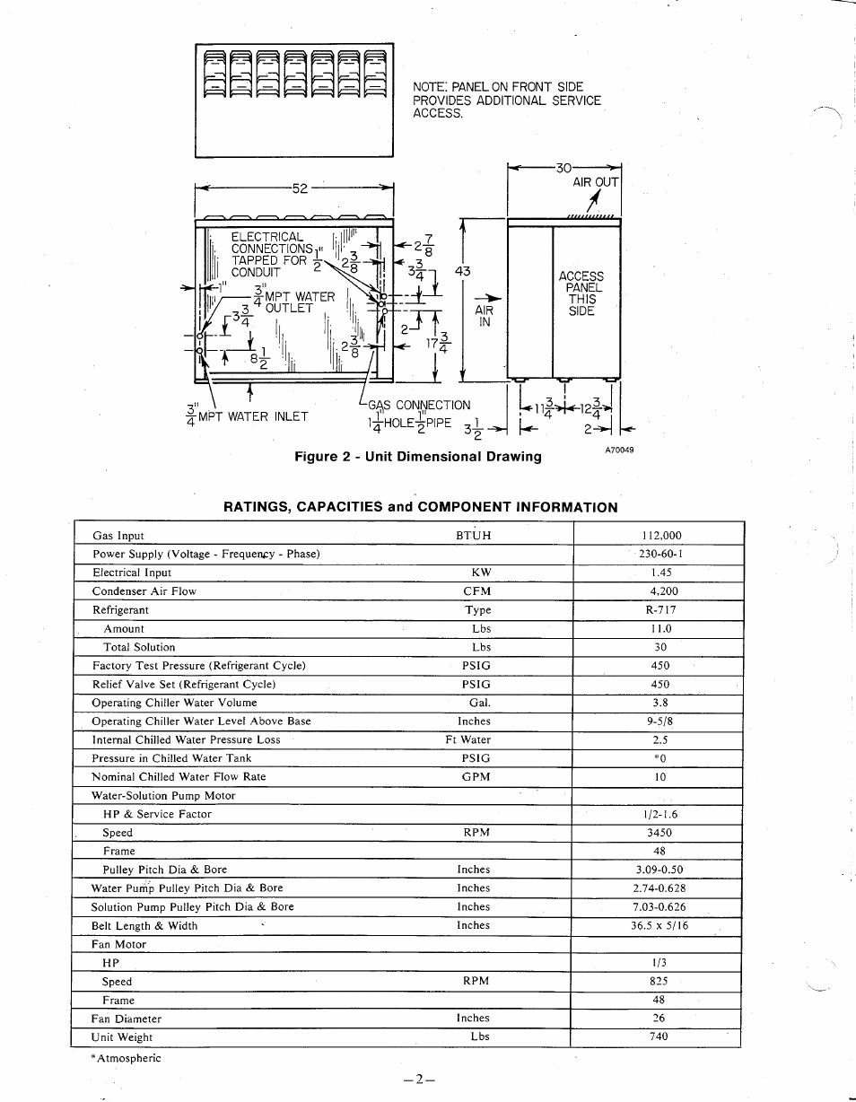 Figure 2 - unit dimensional drawing, Ratings, capacities and component information | Bryant SERIES D 453 User Manual | Page 2 / 12