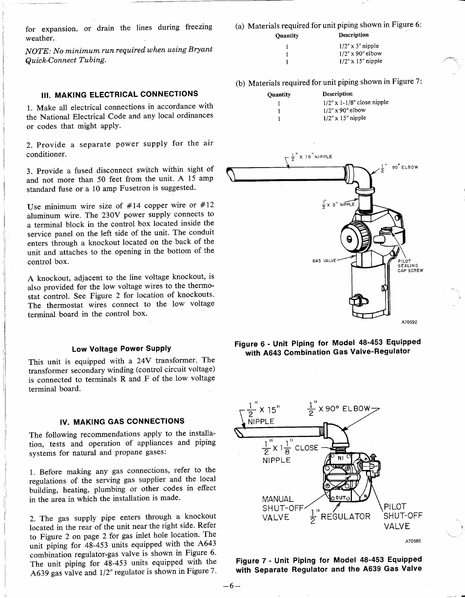 Iii. making electrical connections, Low voltage power supply | Bryant SERIES D 453 User Manual | Page 6 / 12