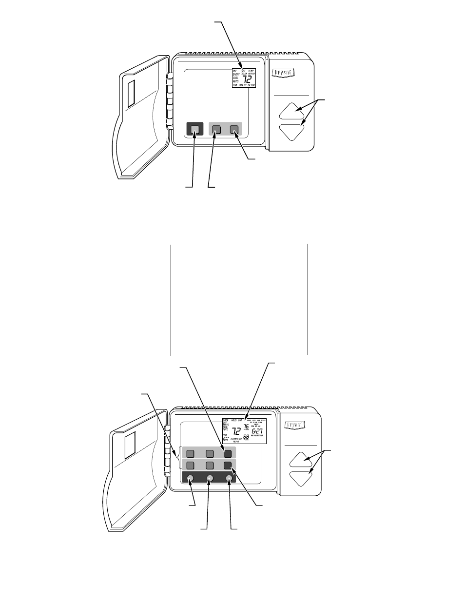 Operating your air conditioner, Fig. 2—bryant non-programmable thermostat, Fig. 3—bryant programmable thermostat | Air cleaners and humidifiers, Ventilation, Zoning, Check condensate drain, When not to use your unit | Bryant Quantum Plus CENTRAL AIR CONDITIONER User Manual | Page 3 / 8