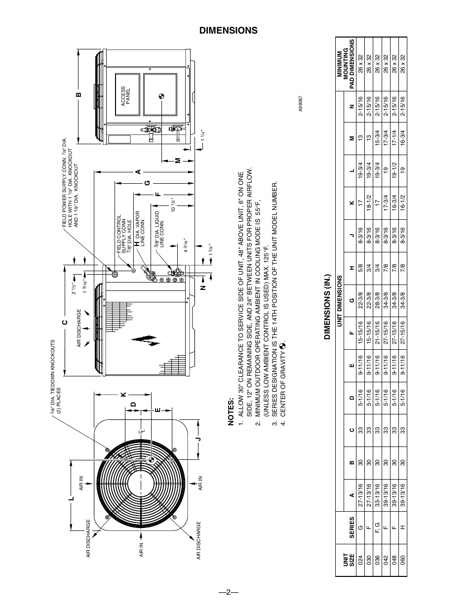 Dimensions, Dimensions (in.) | Bryant 550A User Manual | Page 2 / 44