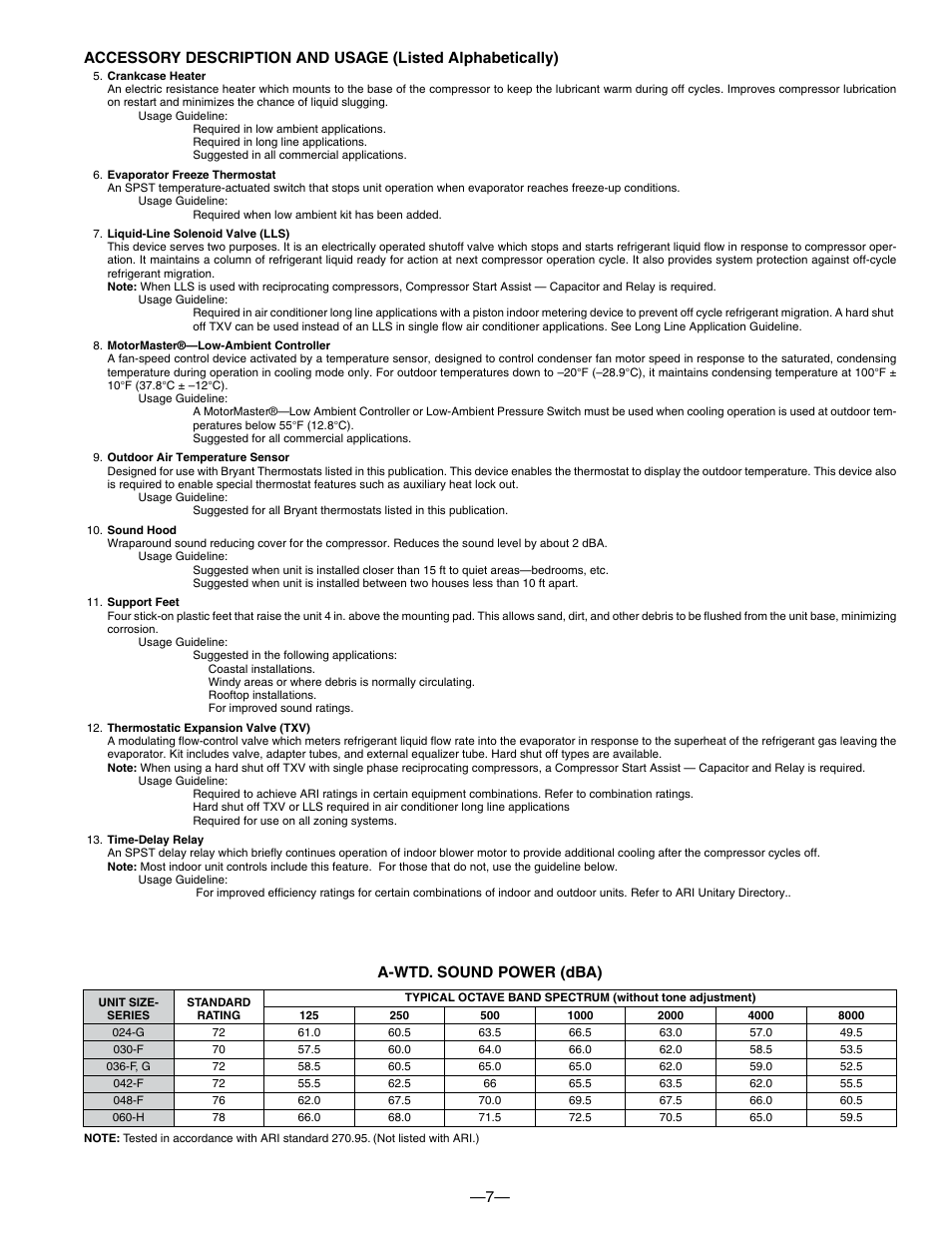 A-wtd. sound power (dba) | Bryant 550A User Manual | Page 7 / 44