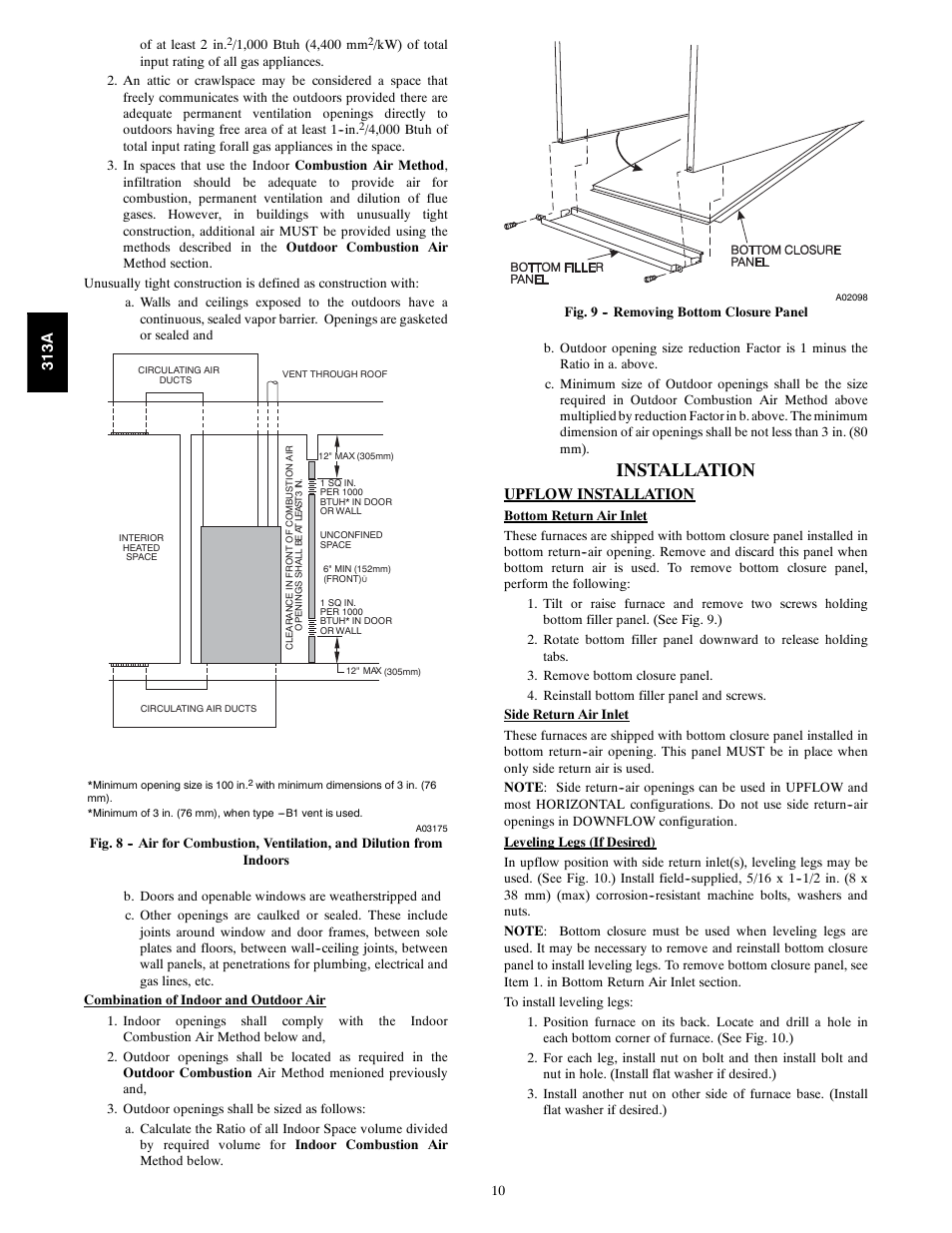 Installation, Upflow installation, 313a | Bryant 313AAV User Manual | Page 10 / 54