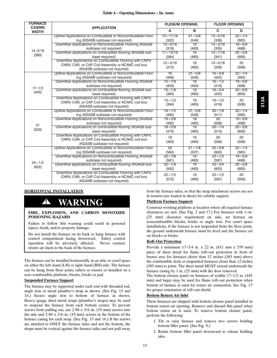 Warning | Bryant 313AAV User Manual | Page 13 / 54