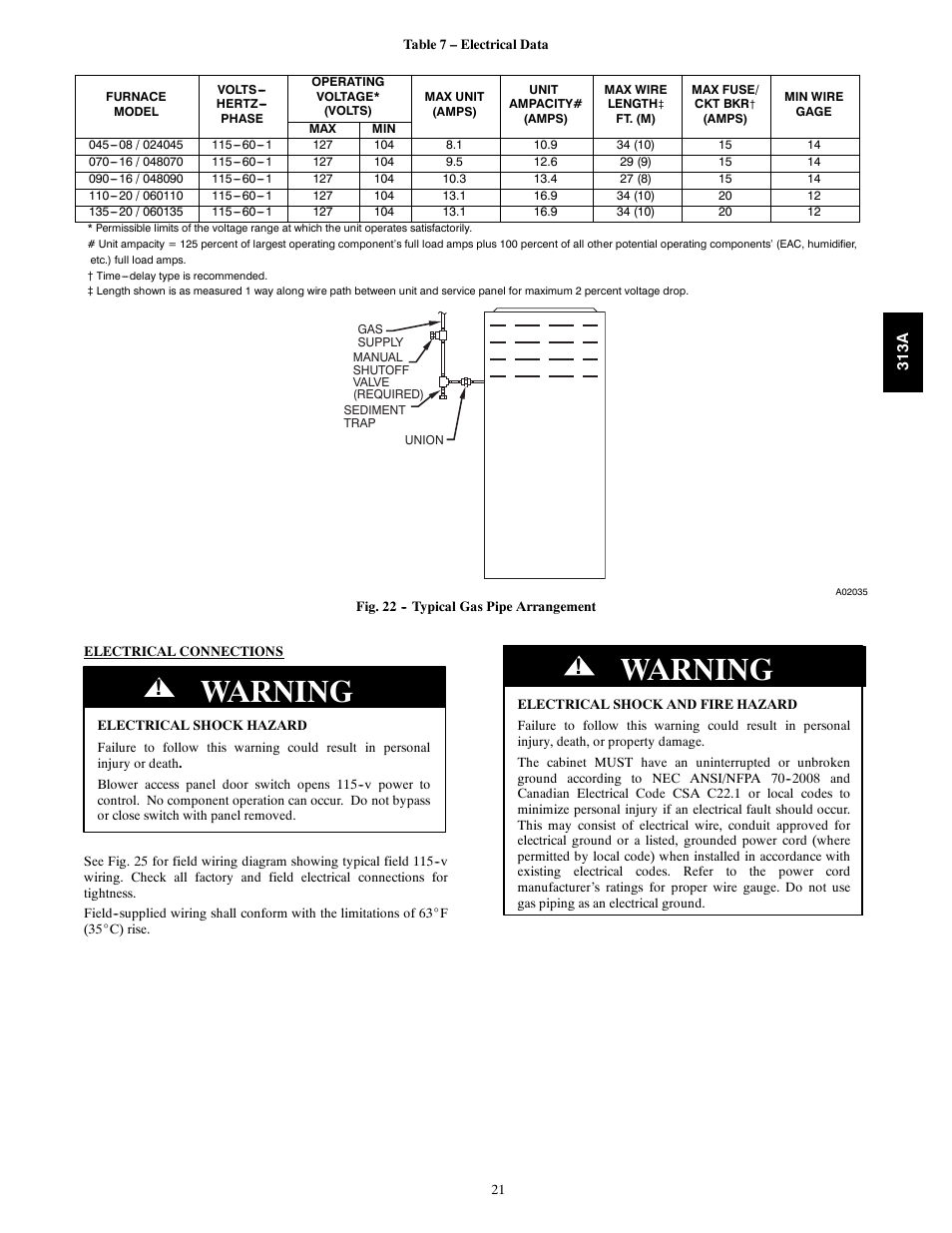 Warning | Bryant 313AAV User Manual | Page 21 / 54