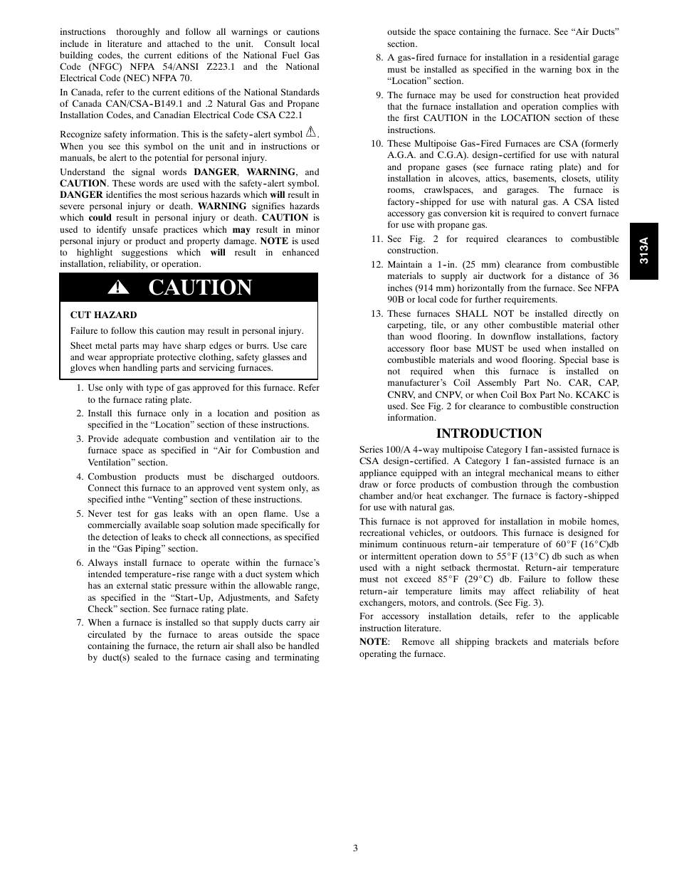 Caution, Introduction | Bryant 313AAV User Manual | Page 3 / 54