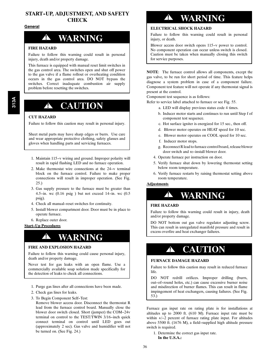 Warning, Caution | Bryant 313AAV User Manual | Page 36 / 54